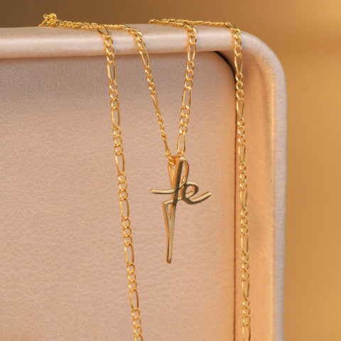 Set Cadena ● Set Tres Por Uno 3x1 + Dije Cruz Fé Oro amarillo 18k 1,51 Gr / 1,2 mm / 50 Cm *