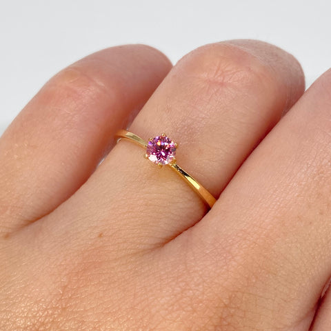 Anillo Solitario Circon Rosa Oro amarillo / Talla 6 3/4 / 1,55 Gr †
