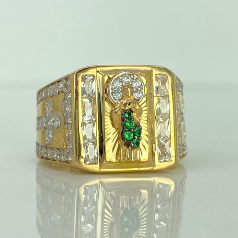 Anillo San Benito Circones Blancos Verdes Oro amarillo y Oro blanco 18k / Talla 10 / 9,37 Gr