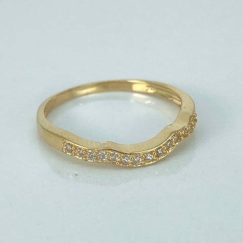 Anillo Linea Curva Circones Blancos Oro amarillo 18k / Talla 6 1/2 / 1,65 Gr †