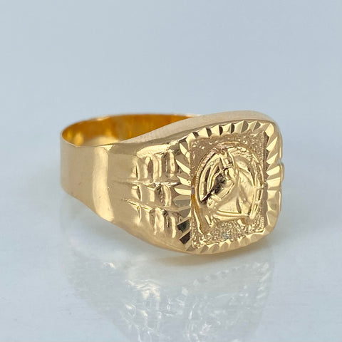 Anillo Sello Caballo Herradura Oro amarillo / Talla 11 1/4 / 2,87 Gr †