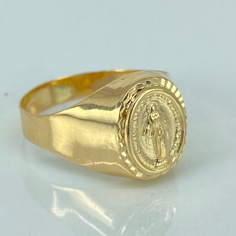 Anillo Sello Virgen Milagrosa Oro amarillo 18k / Talla 7 3/4 / 2,07 Gr *