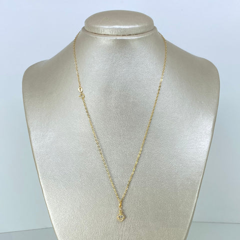 Set Cadena ● Rolon + Dije Sagrado Corazon Circon Blanco Oro amarillo 18k 1,32 Gr / 1,5 mm / 45 Cm *