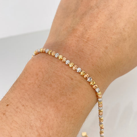 Pulso ● Bolas Diamantadas ESP Tres oros 18k +3 / 2,25 Gr / 2,5 mm / 17 Cm