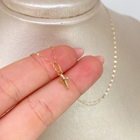 Set Cadena ● Crispeta + Dije Cruz Oro amarillo 18k 0,7 Gr / 1 mm / 50 Cm *