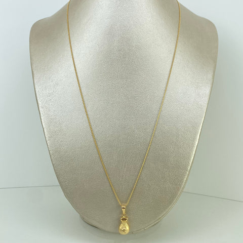 Set Cadena ● Mini China + Dije Bolsa Dinero Oro amarillo 18k 3 Gr / 1,2 mm / 60 Cm *