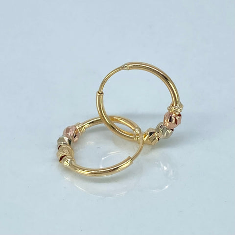 Candongas Imperdibles Bolas Diamantadas 3mm Tres oros 1 Gr / 1,3 Cm