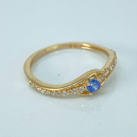 Anillo Solitario Circones Blancos Celeste Oro amarillo / Talla 7 / 1,8 Gr *