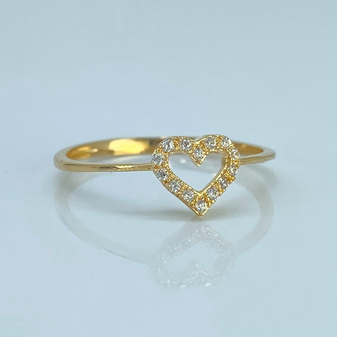 Anillo Corazón Circones Blancos Oro amarillo 18k 1,21 Gr *