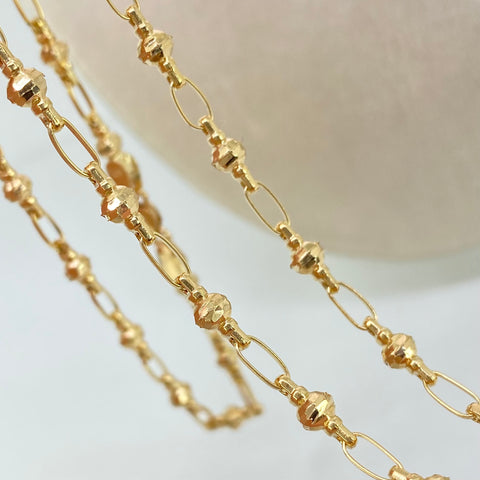 Cadena Rustica Eslabones Bola Diamantada Oro amarillo 18k 13,35 Gr / 4 mm / 60 Cm