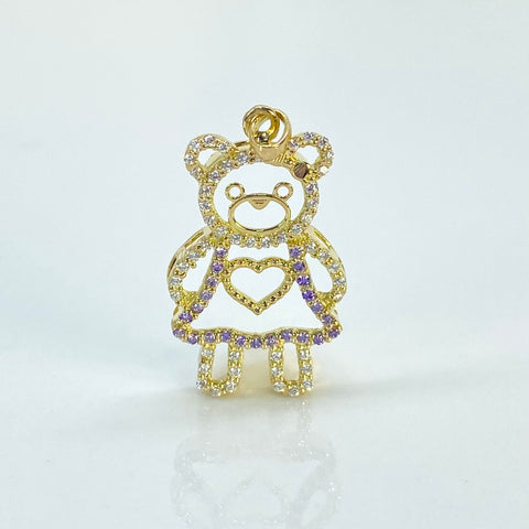 Dije Silueta Oso Circones Blancos Y Morados Oro amarillo 18k 2,50 Gr / 3 Cm  *
