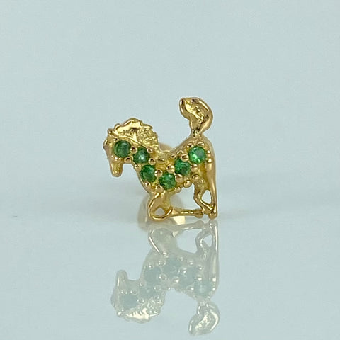 Piercing Caballo Circones Verdes / Oro amarillo 18k ( Joyas ) / 0,55 Gr / 6.4mm / (Oreja)
