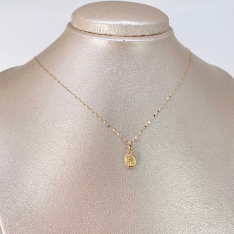 Set Cadena ● Crispeta + Dije Virgen Del Carmen Oro amarillo 18k 0,7 Gr / 1 mm / 50 Cm