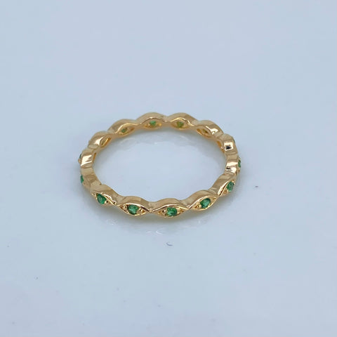 Anillo Ojos Circones Verdes Oro amarillo 18k / Talla 5 1/2 / 1,63 Gr †