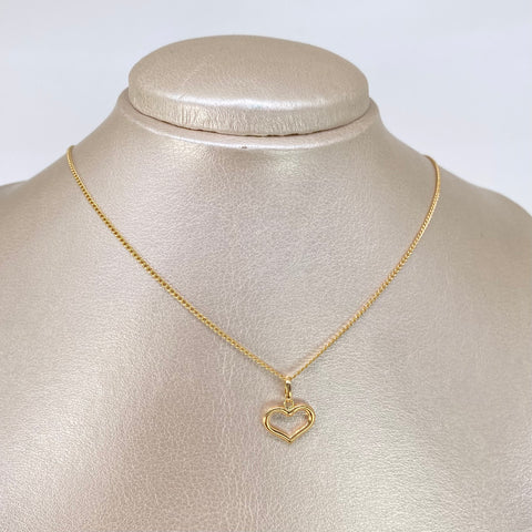 Set Cadena Cubana + Dije Silueta Corazón Oro amarillo 18k 1,90 Gr / 1,2 mm / 45 Cm †