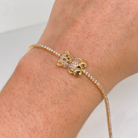 Pulso ● Tennis Herraje Oso Circones Blancos Oro amarillo 18k +4 / 5,85 Gr / 1,6 mm / 18,2 Cm †