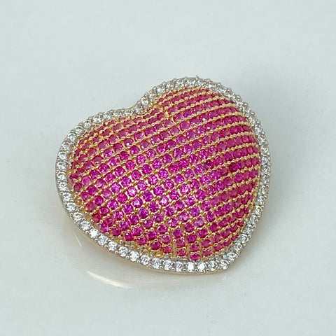 Herraje Para Cadena Corazon Circones Fucsias Blancos Oro amarillo 18k 8,72 Gr / 3 Cm