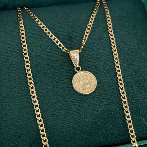 Set Cadena Cubana + Dije Corona RX Oro amarillo 18k 2,23 Gr / 2 mm / 45 Cm *