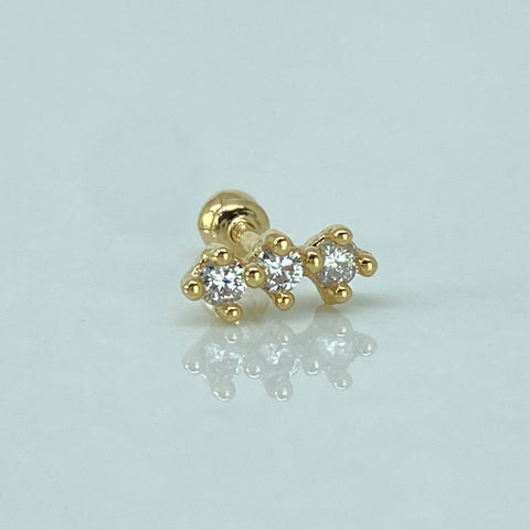 Piercing Tres Circones Blancos / Oro Amarillo 18k (Joya) / 0,5gr / 1.1cm / (Oreja) *
