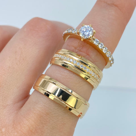 Anillo Argollas Matrimoniales Y Solitario Con Circones POR FABRICACION Oro amarillo 18k / Talla 8 / 18,87 Gr *