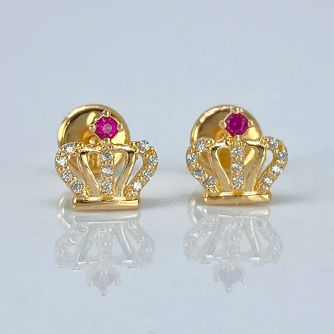 Topos Corona Circon Fucsia Blancos Oro amarillo 18k 0,85 Gr / 7,2 mm †