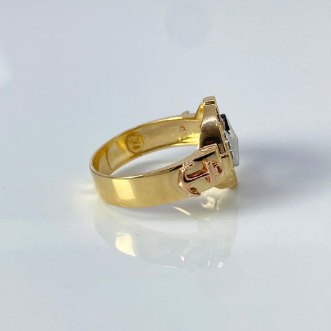 Anillo Brujula Circones Blancos Tres oros 18k / Talla 10 / 6,25 Gr *