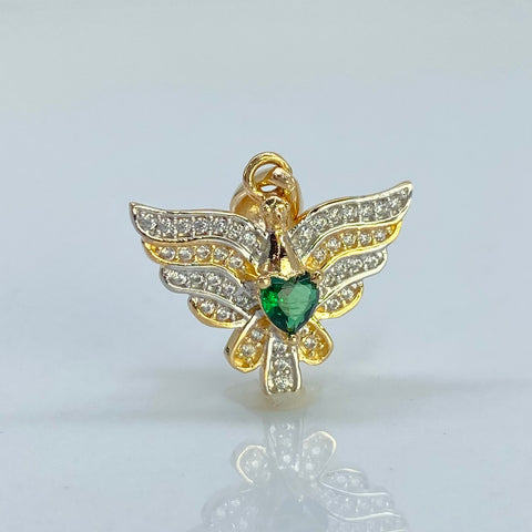 Dije Alas Circones Blancos Y Verdes Oro amarillo 18k 2,55 Gr / 2,4 Cm †