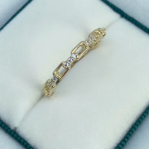 Anillo Cajón Circones Blancos Oro amarillo 18k / Talla 7 1/2 / 1,76 Gr *