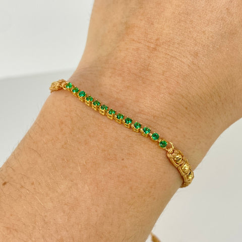 Pulsera tejida Herraje Circones Verdes / BD 6uni 3mm / Hilo Beige Oro amarillo 1,09 Gr *