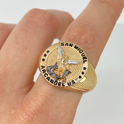 Anillo San Miguel Arcangel Oro amarillo y Oro blanco 18k / Talla 10 1/4 / 7 Gr †
