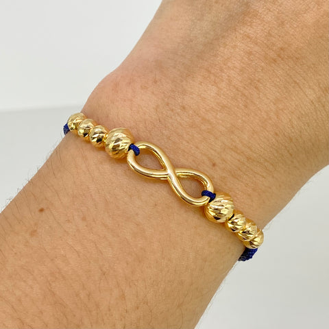 Pulsera tejida Herraje Infinito / BD 8uni 7mm 5mm / Hilo Azul Oro amarillo 18k 1,8 Gr *