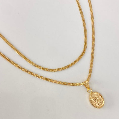 Set Cadena ● Mini Sedusa + Dije San Miguel Arcangel Oro amarillo 18k 2,9 Gr / 1,7 mm / 45 Cm