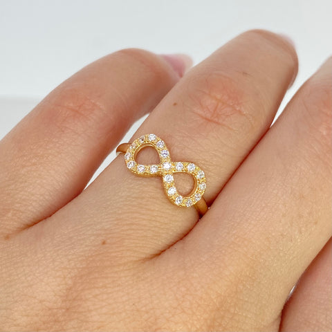 Anillo Infinito Circones Blancos Oro amarillo 18k / Talla 5 3/4 / 1,62 Gr †