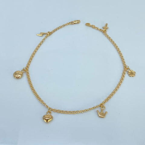 Tobillera Doble Aro Seguido Dijes Rayo Oro amarillo 18k 3,65 Gr / 2,2 mm / 25 Cm