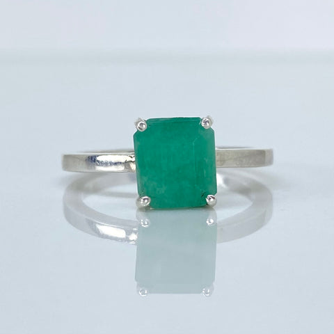 Anillo Esmeralda Rectangular 1.8Ct / Talla 8 1/2 Plata 925 3,35 Gr *