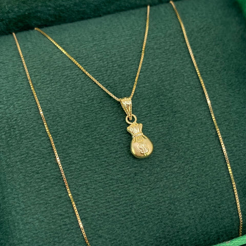 Cadena ● Veneciana + Dije Bolsa De Dinero Oro amarillo 18k 1,27 Gr / 0,5 mm / 50 Cm *