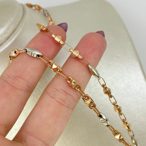 Cadena Rustica Eslabones Rombos Tornillos Oro blanco y Oro rosa 18k 9,22 Gr / 4 mm / 45 Cm *