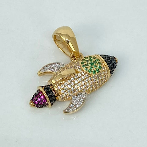 Dije Cohete Circones  Oro amarillo y Oro blanco 18k 6,4 Gr / 2,7 Cm