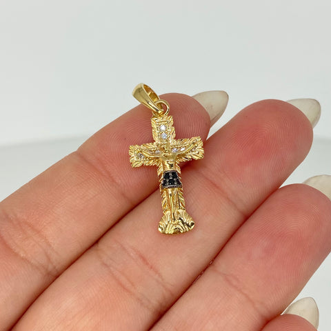 Dije Cruz Cristo Buga Circones Blancos Oro amarillo 18k 2,34 Gr / 3 Cm  †