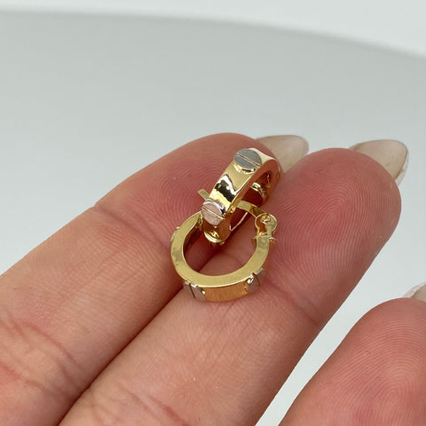 Candongas Tornillos CT  Oro amarillo y Oro blanco 18k 1,52 Gr / 1,3 Cm *