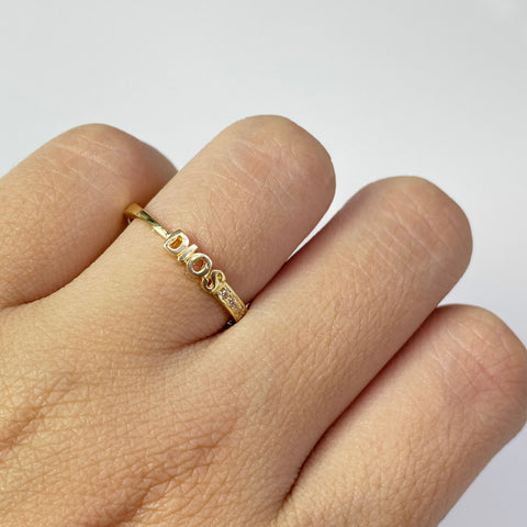 Anillo Dios Circones Blancos Oro amarillo 18k / Talla 6 1/2 / 1,63 Gr