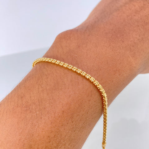 Pulso ● Punto Cuadrado Diamantado Oro amarillo 18k +3 / 4,96 Gr / 2,5 mm / 19,3 Cm †