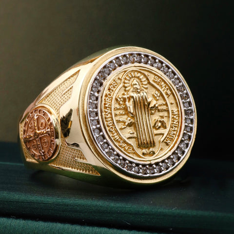 Anillo San Benito Circones Blancos Oro amarillo y Oro blanco 18k / Talla 10 1/4 / 10,40 Gr