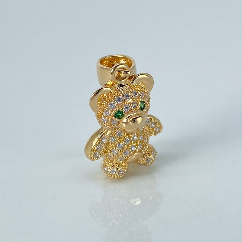 Dije Oso Circones Blancos Verde Oro amarillo 18k 3,3 Gr / 2,5 Cm