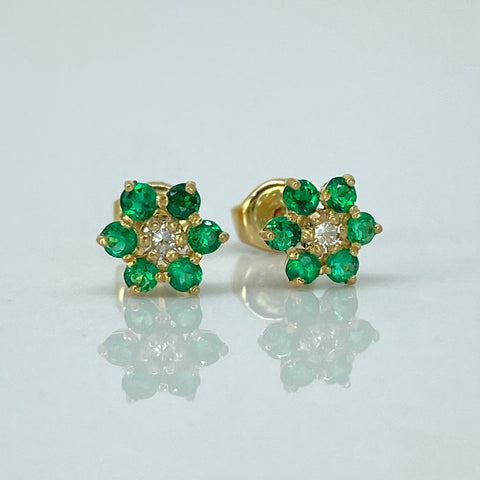 Topos Flor 30PTS Esmeraldas / 7PTS Diamante Oro amarillo 18k 1 Gr / 6 mm *