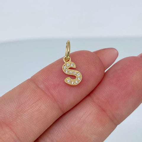 Dije Letra S Circones Blancos Oro amarillo 0,57 Gr / 1,6 Cm *