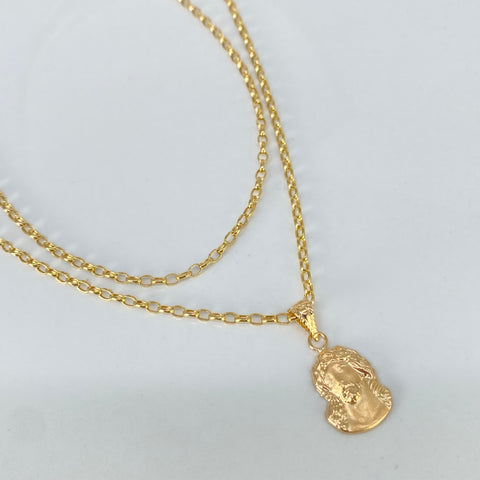 Set Cadena ● Rolon + Dije Rostro Jesus Oro amarillo 18k 3,15 Gr / 2,2 mm / 60 Cm †