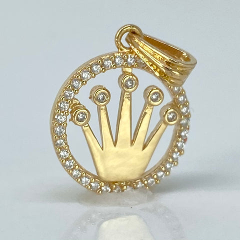 Dije Corona RX Circones Blancos Oro amarillo 18k 1,75 Gr / 2,5 Cm