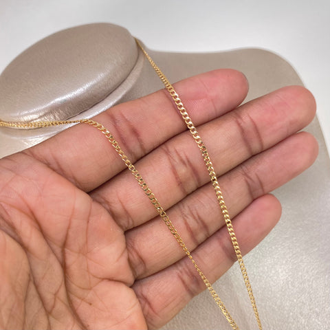 Set Cadena ● Cubana + Dije Cruz Circones Blancos Verdes Oro amarillo 18k 3,65 Gr / 2 mm / 45 Cm †