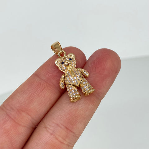 Dije Oso Articulado Circones Blancos Azules Oro amarillo 4,68 Gr / 2,8 Cm